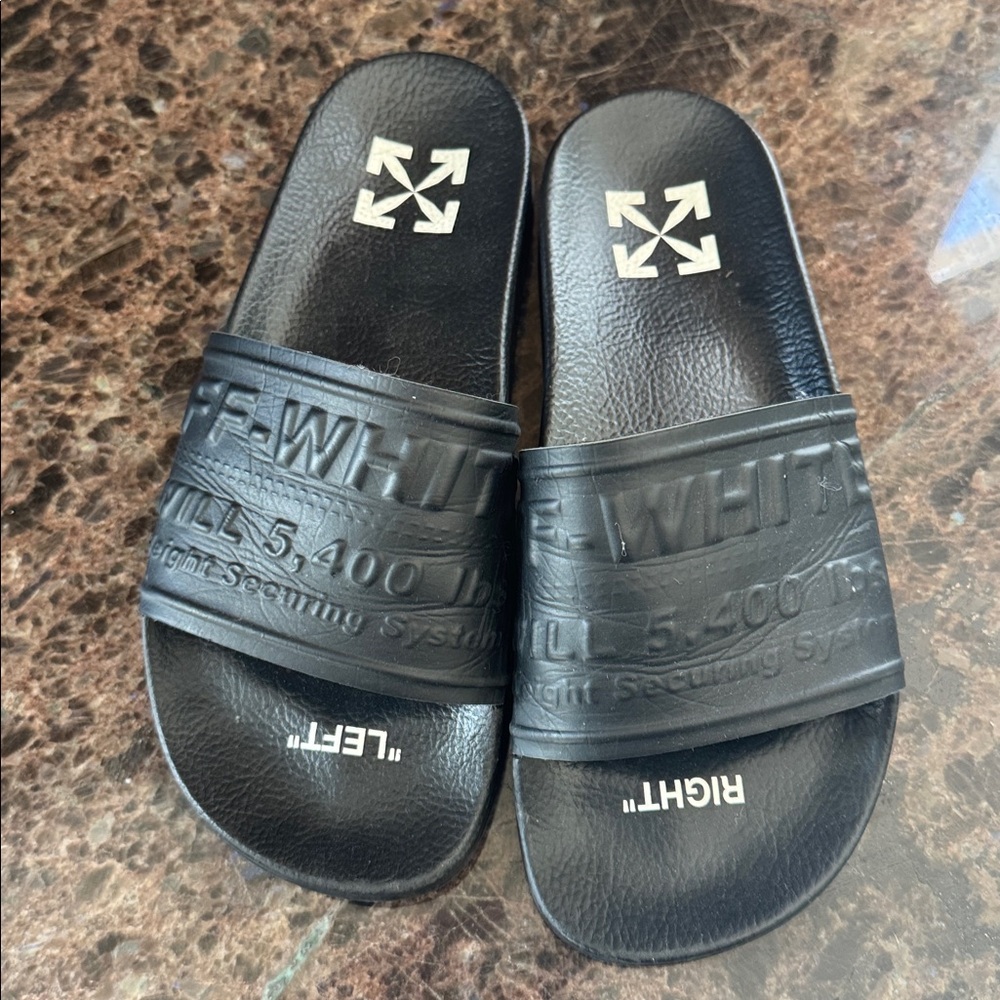 Off white authentic black rubber pool slides sandals flats sz 38 - Picture 7 of 7